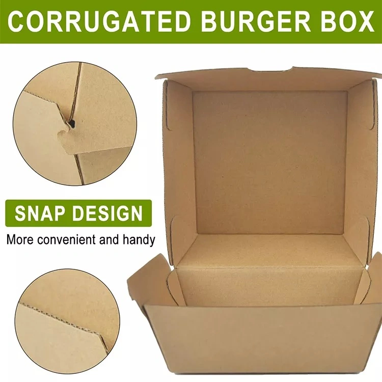 Custom Logo Printing Food Grade Kraft Paper Burger/French Fries/Salad/ Fast Food to Go Box Packaging