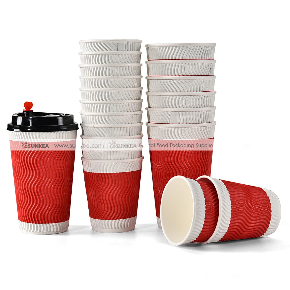 Branded 100% Biodegradable Ripple 8 Oz 12 Oz 16oz Paper Cups with PLA