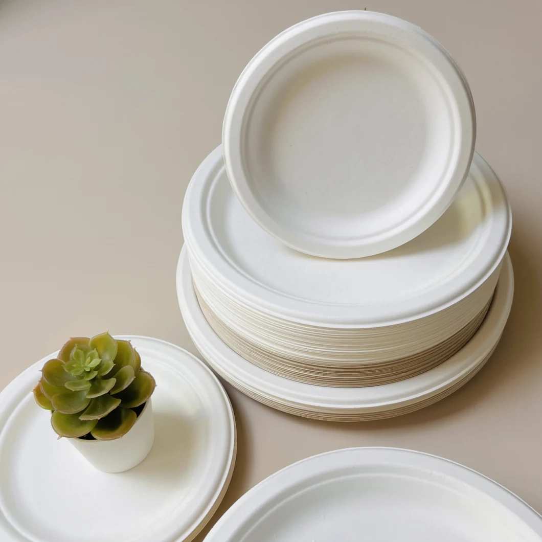 Compostable Bagasse Round Plates 8&prime; Inch Fast Food Packagings