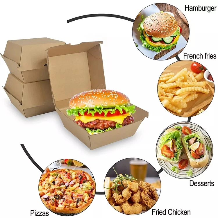 Custom Logo Printing Food Grade Kraft Paper Burger/French Fries/Salad/ Fast Food to Go Box Packaging