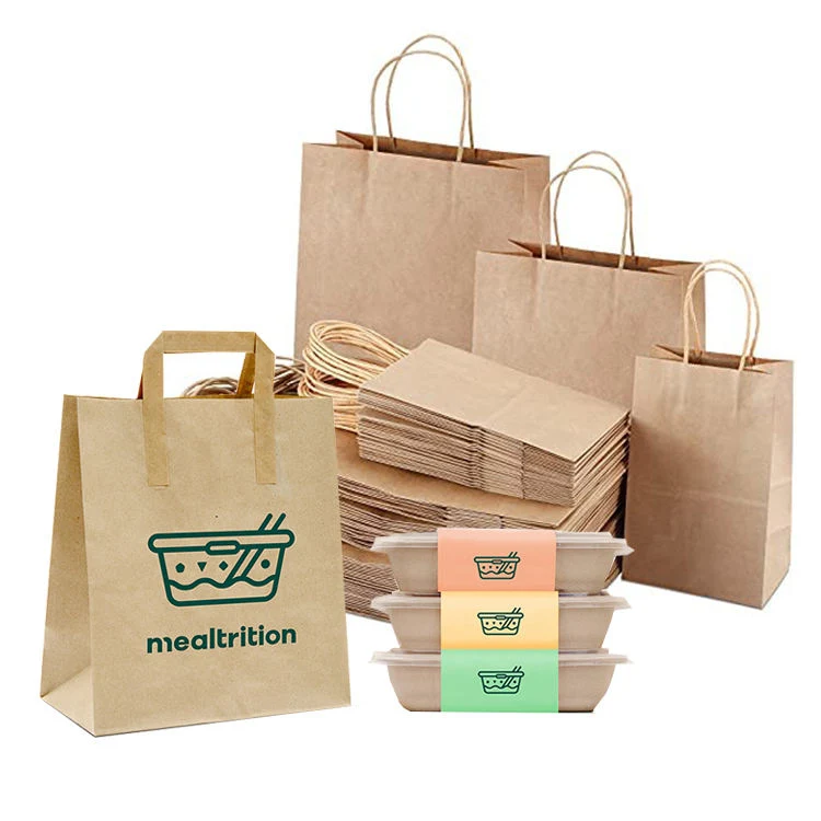 Eco Friendly Customize Logo Kraft Paper Bag Packaging for Fast Food Packaging