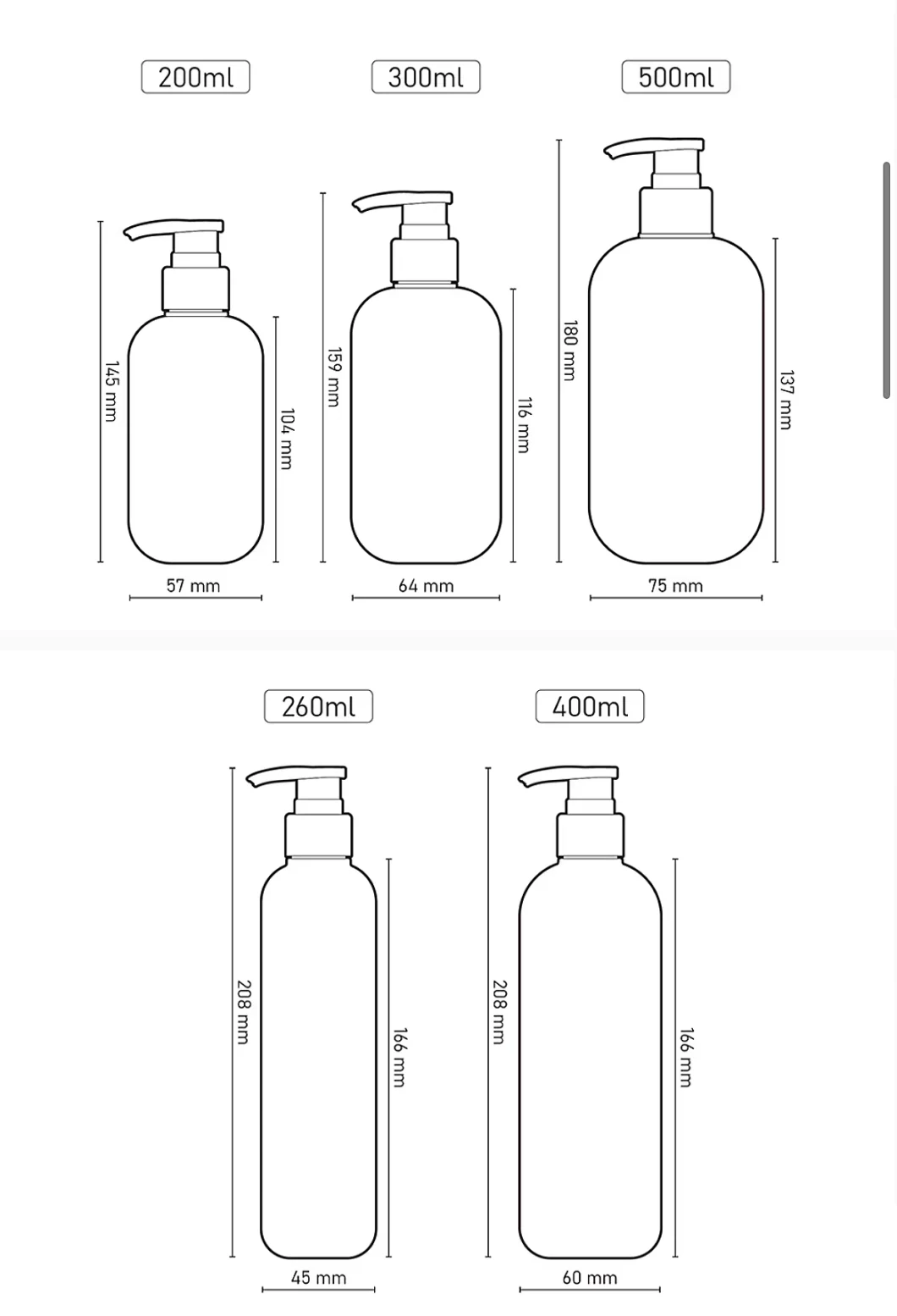 PCR 200ml 250ml 300ml 400ml 500ml Empty Personal Care Bottle Body Lotion Bottle Conditioner Bottle Lotion Bottle Shampoo Bottle Body Wash Bottle