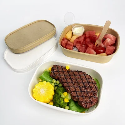 Take Away Salad Ramen Soup Container Rectangular Packing Boxes Kraft Paper Take out Bento Bowl Lunch Fast Food Box Packaging