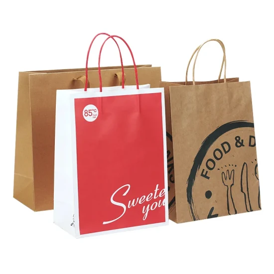 Eco Friendly Customize Logo Kraft Paper Bag Packaging for Fast Food Packaging